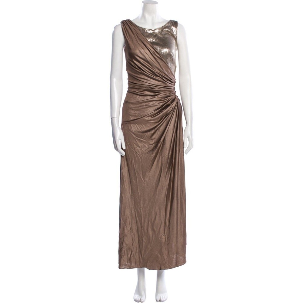Tadashi Shoji Bronze Ruched Draped Sequin Gown Mother of the Bride Formal Sz S